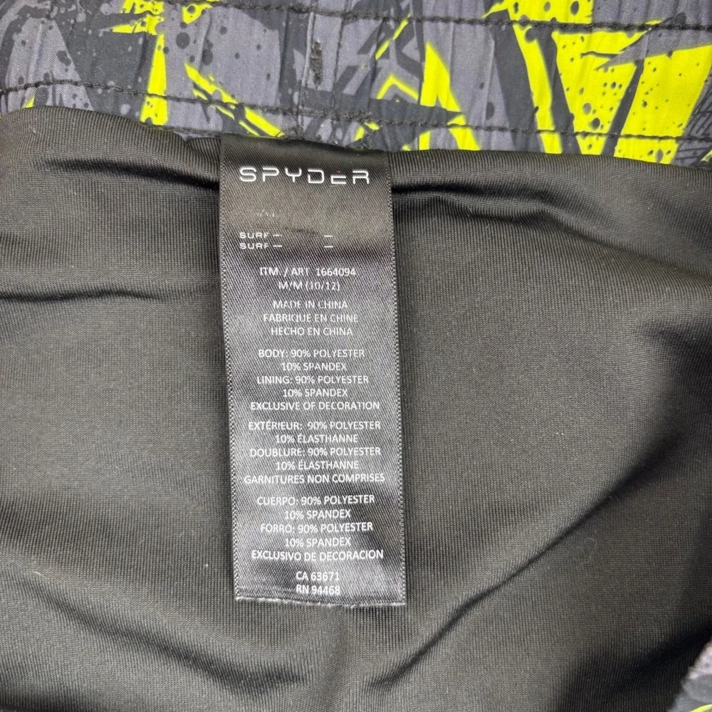 Spyder Mens Swim Trunks Neon Yellow Grey Geometric Board Shorts Medium